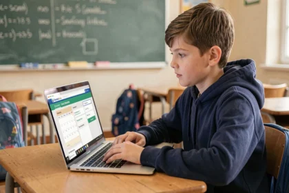 Collégien utilisant l'ENT 41 sur un ordinateur portable en salle de classe