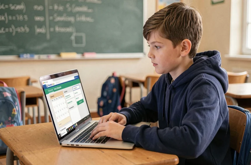 Collégien utilisant l'ENT 41 sur un ordinateur portable en salle de classe