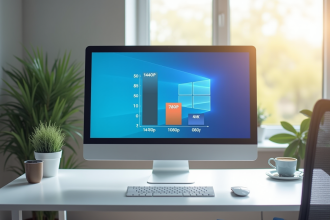 Moniteur moderne affichant un comparatif des resolutions 1440p 1080p et 4K