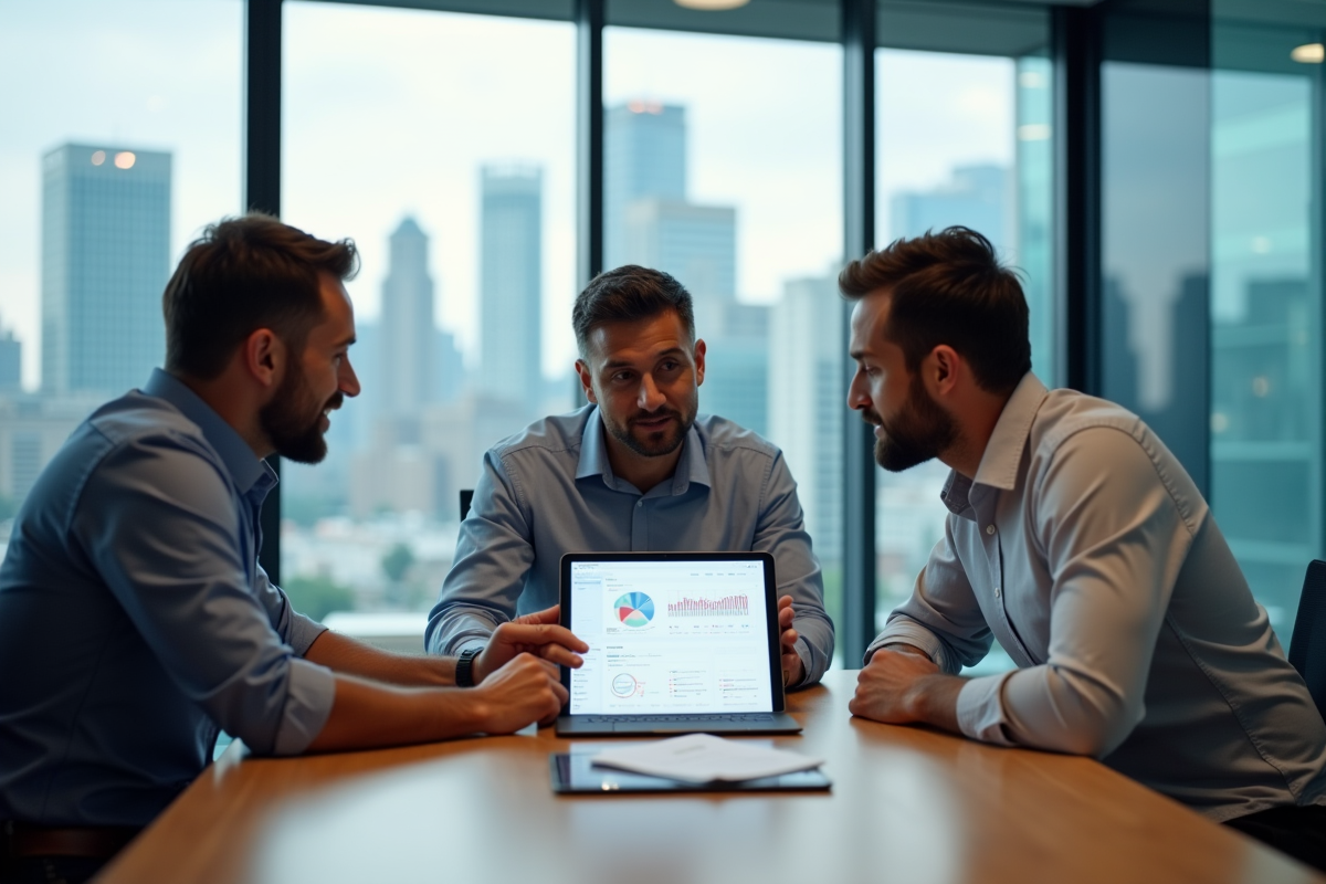 Groupe de professionnels en réunion autour d