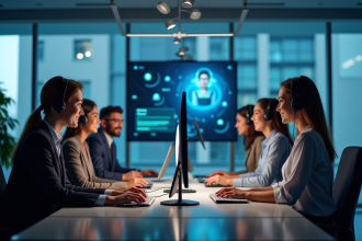 Equipe d'agents service client dans un bureau moderne
