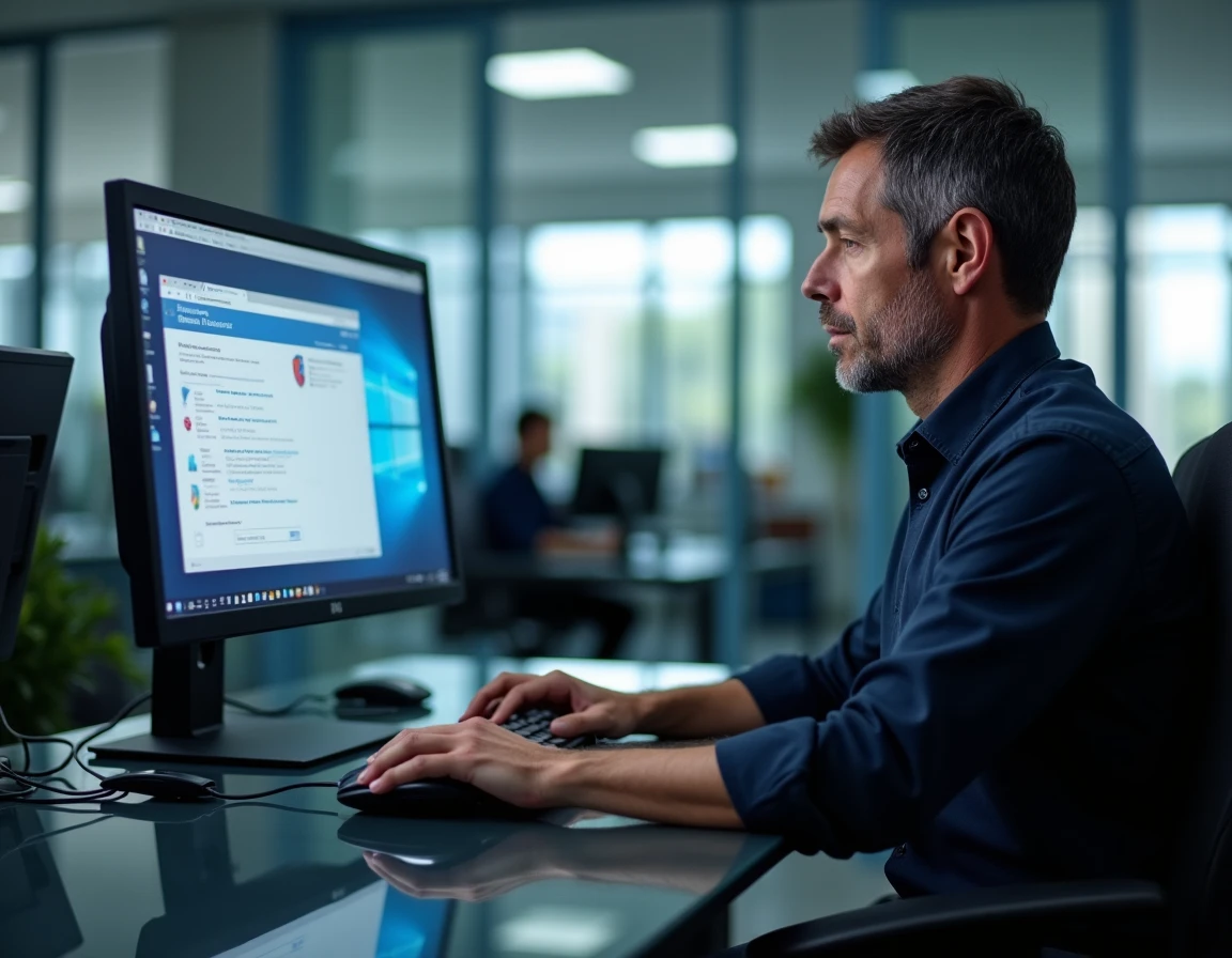 Homme exportant ses marques-pages Firefox vers un fichier de sauvegarde sur un ordinateur de bureau