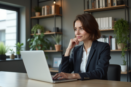 Femme professionnelle au bureau regardant son ordinateur