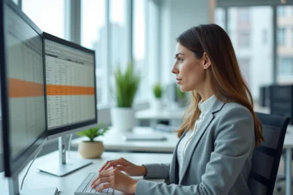 Femme professionnelle travaillant sur Excel pour supprimer des doublons avant un publipostage