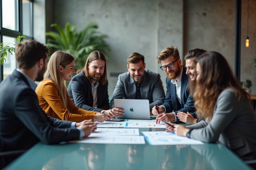Groupe de jeunes adultes en réunion de brainstorming