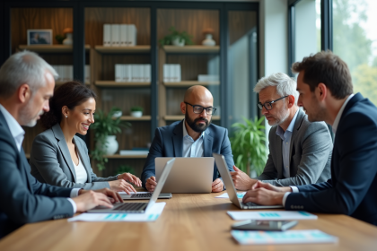 Groupe de professionnels autour d'une table en réunion