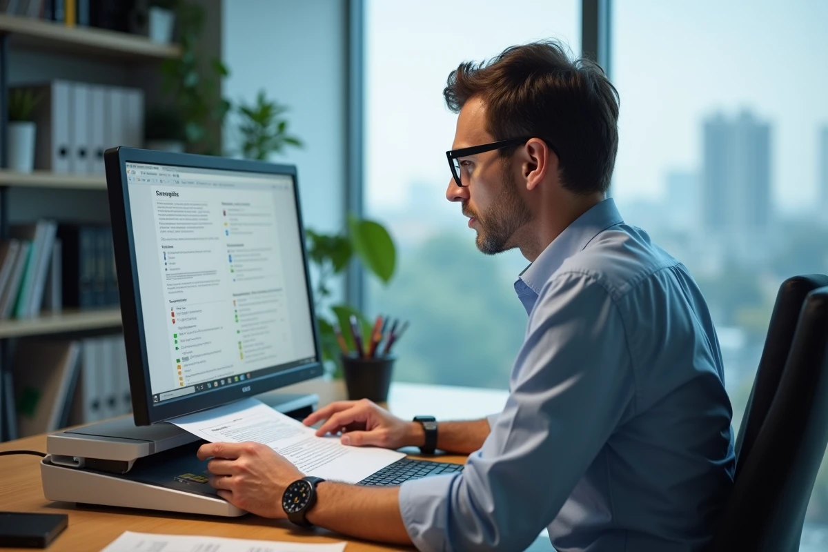 Homme scannant un document dans un bureau moderne
