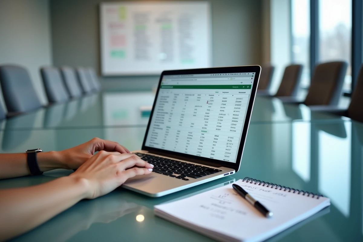 Mains féminines utilisant Excel pour filtrer et supprimer les doublons d'une liste de publipostage
