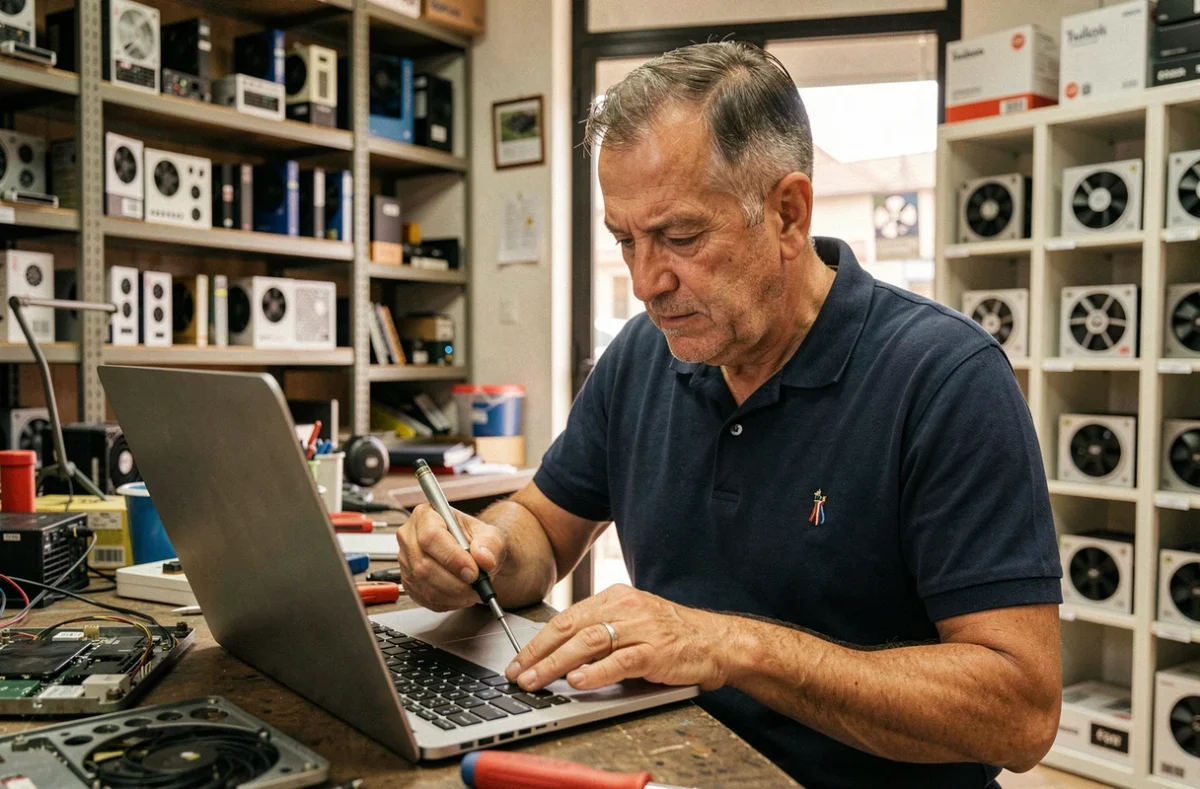 Technicien expérimenté d'OK Informatique à Toulon réparant un clavier d'ordinateur portable