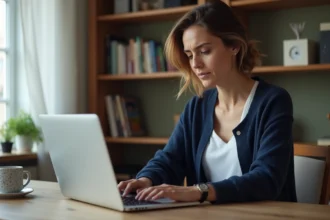 Femme utilisant un ordinateur portable pour récupérer un mot de passe oublié sur une messagerie en ligne