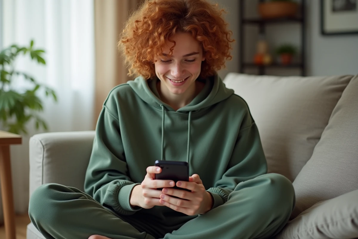 Jeune personne retrouvant un mail supprimé dans le dossier corbeille de son application email mobile sur smartphone